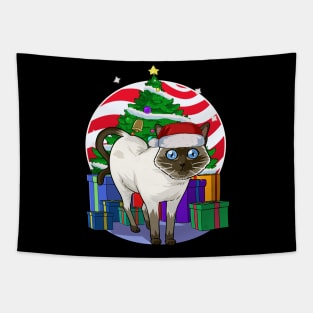 Siamese Cat Santa Christmas Gift Tapestry