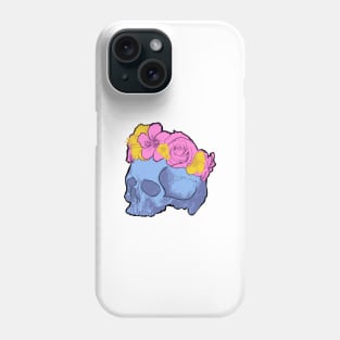 Blue skull with Yellow and Pink Flower Crown Phone Case