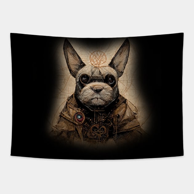 French Bulldog Surreal Steampunk Artwork, Dog Lover Tapestry by maxdax