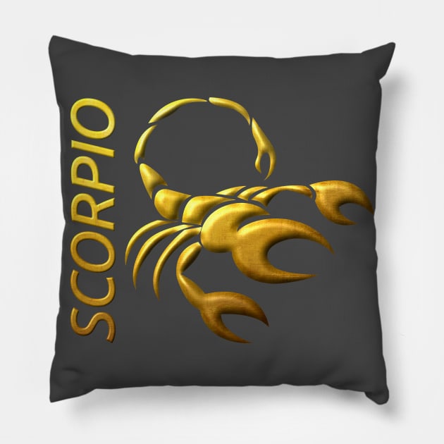 Golden Scorpio Zodiac Sign Relief Stamped In Gold Pillow by peter2art