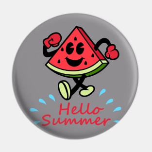 Hello Summer With Water Retro Watermelon Pin