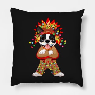 Boston Terrier Holiday Christmas Lights - Holiday Christmas Lights Tree Santa Xmas Pajamas Boston Terrier Dad, Mom Christmas Xmas Pillow