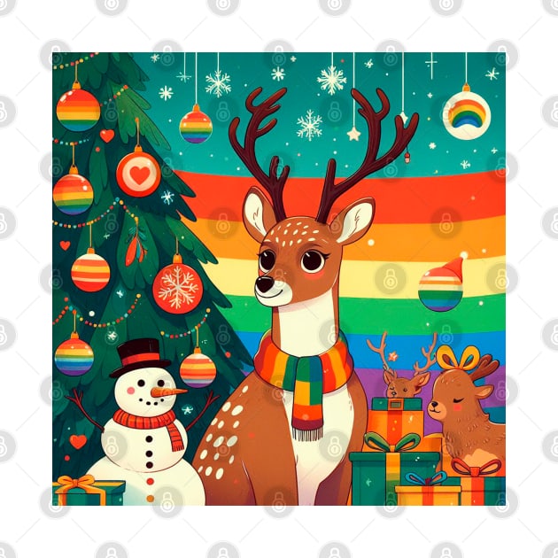 Queer deer, christmas tree with gift by Flor Volcanica