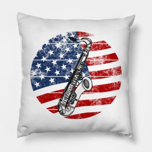 Saxophone USA Flag Saxophonist Musician 4th July Pillow