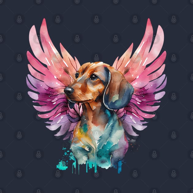 Watercolor Dachshund Angel 1 by KarmicKal