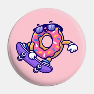 Cute Doughnut Playing Skateboard Cartoon Pin