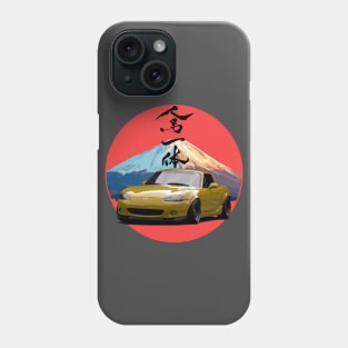 Yellow Mazda Miata/MX-5 - Mount Fuji Jinba Ittai Roadster Life Phone Case