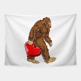 Bigfoot Heart Valentines Day Boys Men Love Sasquatch Tapestry