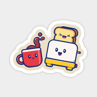 Cute Coffee With Toast Bread Cartoon Magnet