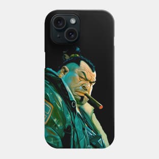 Puff Sumo 2: Smoking a Fat Cigar in a Dystopian City Scene on a dark (Knocked Out) background Phone Case