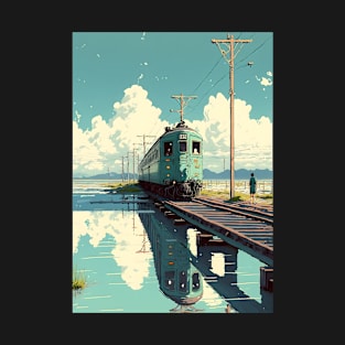 Retro Anime Style Night View Old Japanese Train T-Shirt