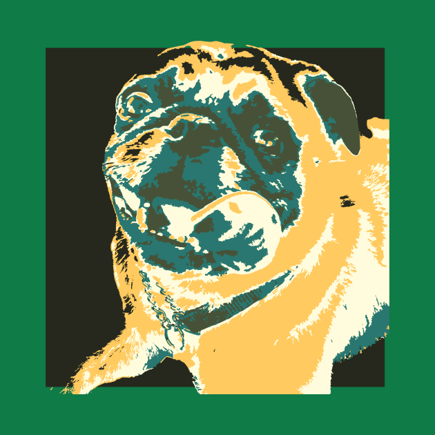 Yellow and Green Pop Art Smiling Pug by gloobella