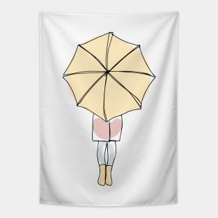 Woman with Umbrella Line Art - Woman Holding Umbrella - Under the Umbrella Tapestry