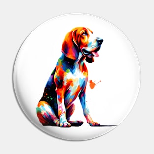 Artistic American English Coonhound in Colorful Splash Style Pin