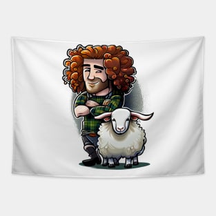 Funny Stereotype Humor Scotsman And A Sheep Tapestry