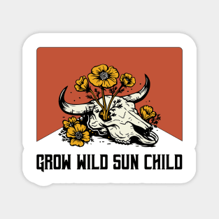 Grow Wild Sun Child Flower Cow Skull Magnet