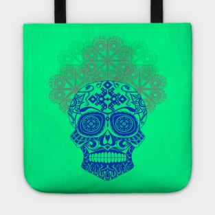 blue skull calavera ecopop pattern Tote