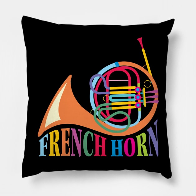 French Horn Music Pillow by evisionarts