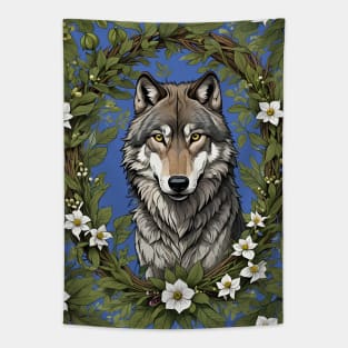 Minnesota Wolf Surrounded By Lady's Slipper Flowers 4 Tapestry