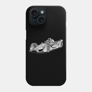 White Formula E Car Blueprint Sketch Art Phone Case