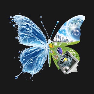 Frutiger Aero Aesthetic Butterfly Computer Fishes Scenery T-Shirt