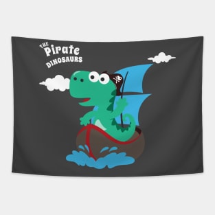 Vector illustration of dinosaur pirate on a ship at the sea Tapestry