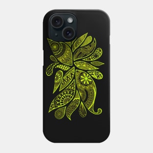 Abstract Zentangle Swirls Design (yellow-green on black) Phone Case