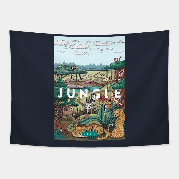 jungle animal illustration Tapestry by Mako Design 