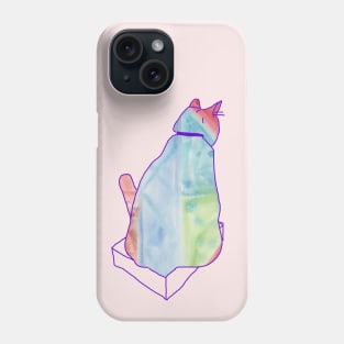 A colorful cat tries to sit in a little box Phone Case