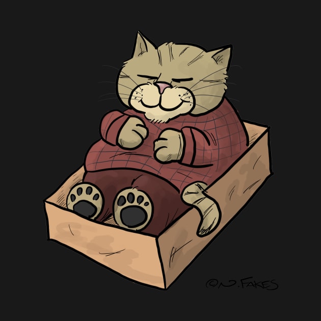 Cat Wearing Red Pajamas Napping in Box by cartoonistnate