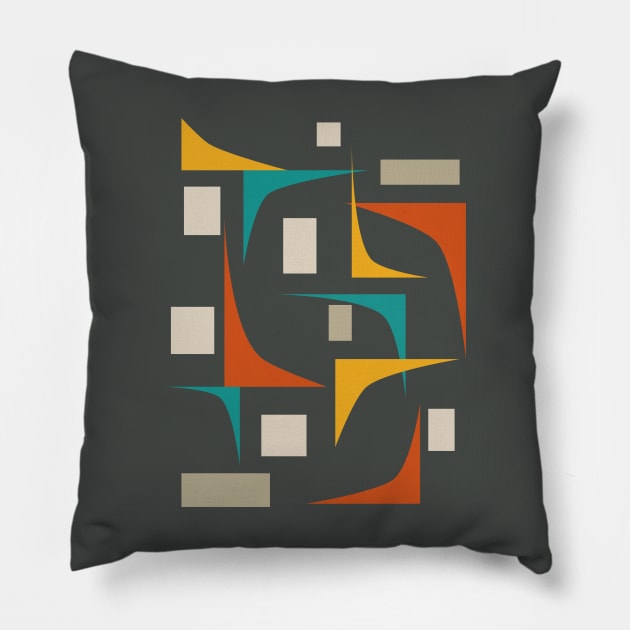 Mid Century Retro Geometric Corners On Brown Pillow by OrchardBerry
