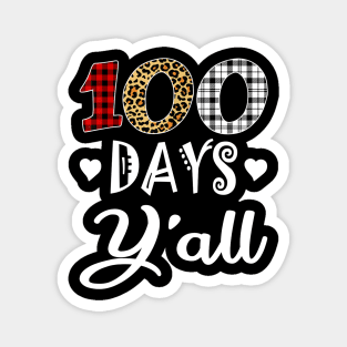 Buffalo Plaid Leopard 100 Days Y_all Funny 100th Day Magnet