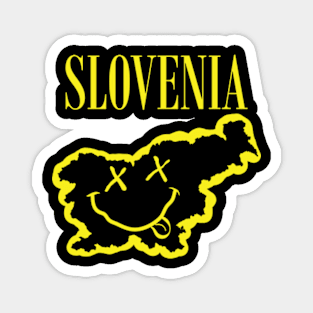 Vibrant Slovenia: Unleash Your 90s Grunge Spirit! Smiling Squiggly Mouth Dazed Smiley Face Magnet