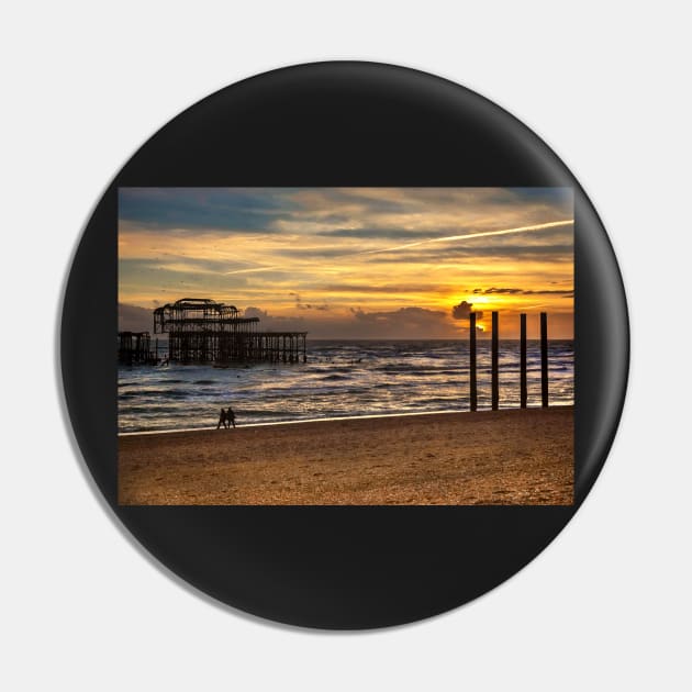 Sunset Over The West Pier Brighton Pin by IanWL