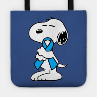 Dog Hugging an Awareness Ribbon (Light Blue) Tote