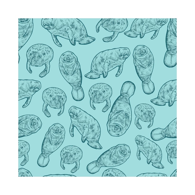 Manatee Pattern - Teal by Elizabeth Weglein Art