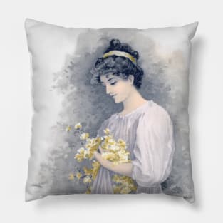 Edwardian Lady With Yellow Flowers Pillow