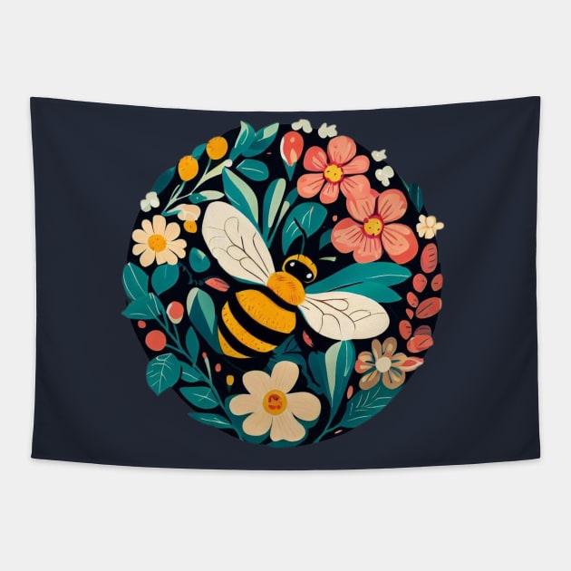 Beautiful Bee in Flowers Tapestry by Curious Sausage