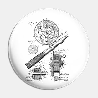 Fishing Reel Vintage Patent Hand Drawing Pin