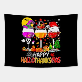 Halloween Thanksgiving Christmas Happy Hallothanksmas Tapestry