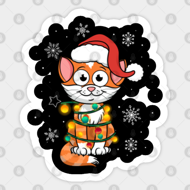 Cat Christmas Cute Black Cat Fairy Lights Funny Cat Christmas Sticker Teepublic