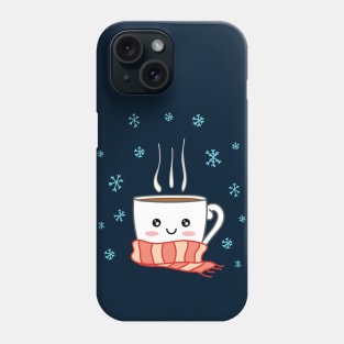 Cute smiling winter coffee with scarf and snowflakes Phone Case