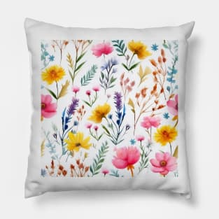 Watercolor Assorted Wildflowers Pattern 2 Pillow