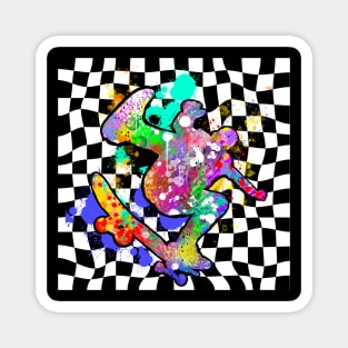 Skateboarder on Checkered Background Magnet