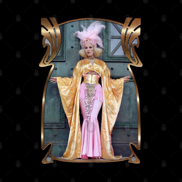 burlesque glamour with classy vintage showgirl Xarah in gold pink by designsbyxarah