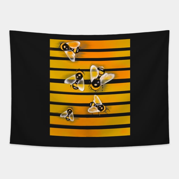 Bee themed gifts for women, men and kids. Bumblebees on stripes Tapestry by Artonmytee