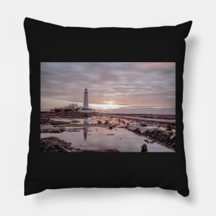 St Marys Island Lighthouse Sunrise Pillow