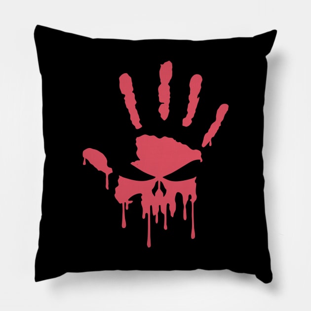 Bloody Skull Hand Print Pillow by BoneheadGraphix