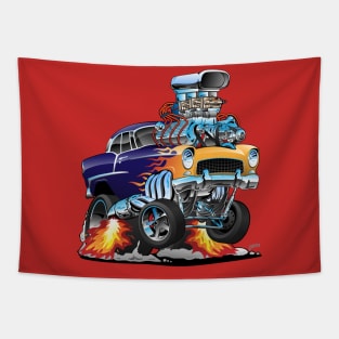 Classic Fifties Hot Rod Muscle Car Cartoon Tapestry