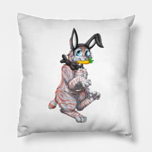 Bobtail BunnyCat: Red On Blue Tabby (Black) Pillow